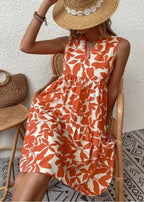 Women's Tropical Leaf Print Dress with Tiered Relaxed Summer Fit