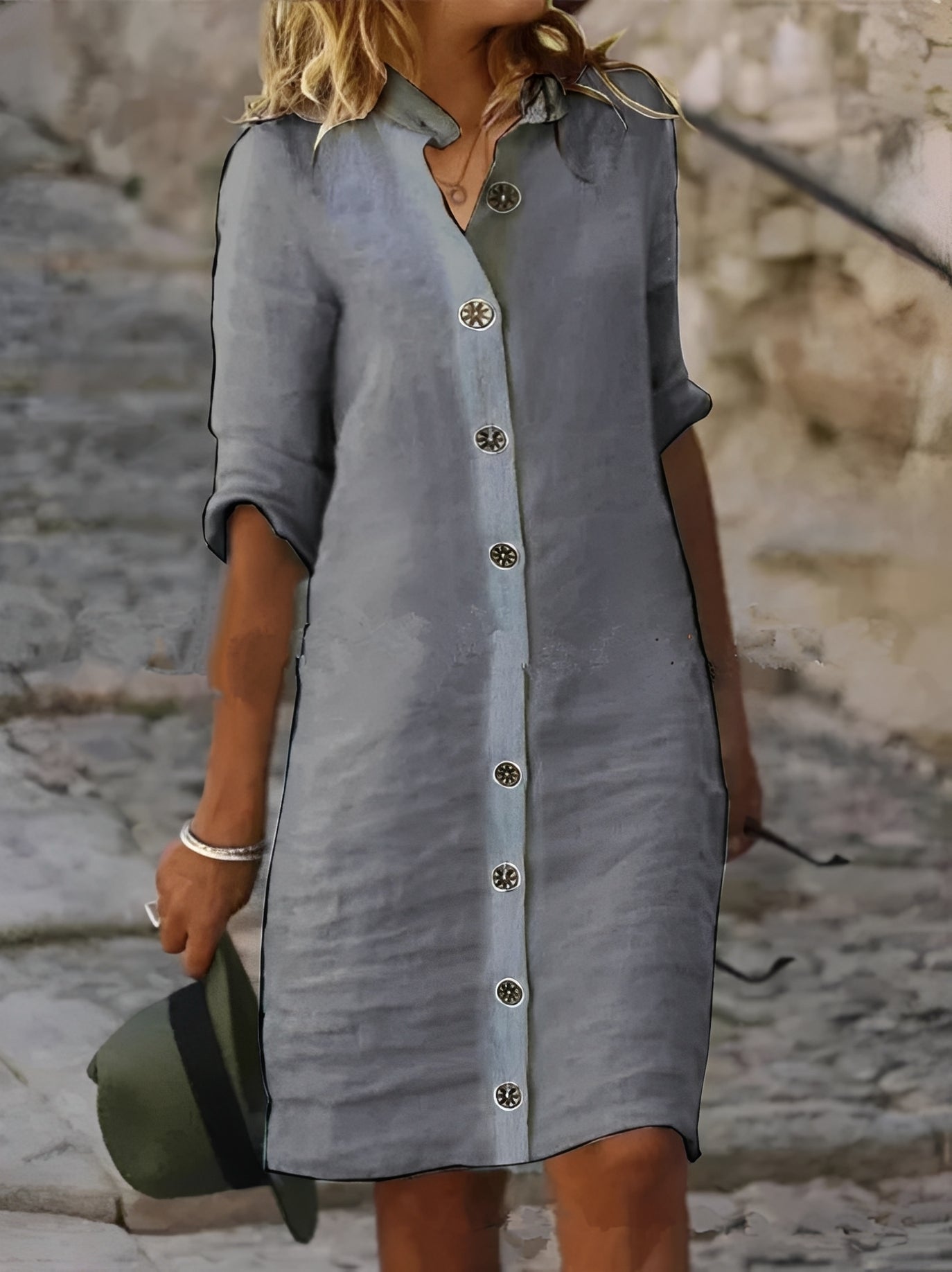 Robe chemise boutonnée à col pour femme