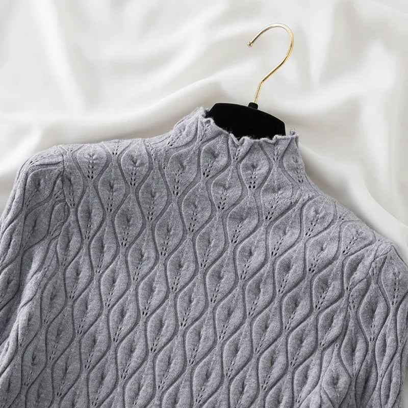 Women's Mock Neck Cable Knit Sweater with Long Sleeves