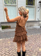 Damen Mini-Kleid mit einer Schulter, Rüschen und locker fließender Passform