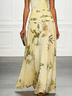 Maxikleid für Damen mit Blumenmuster, ärmellos, Bootsausschnitt und plissiertem Taillenbereich