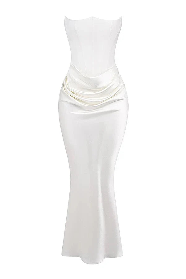 Damen trägerloses Maxikleid mit Korsettoberteil und geraffter Taillensilhouette