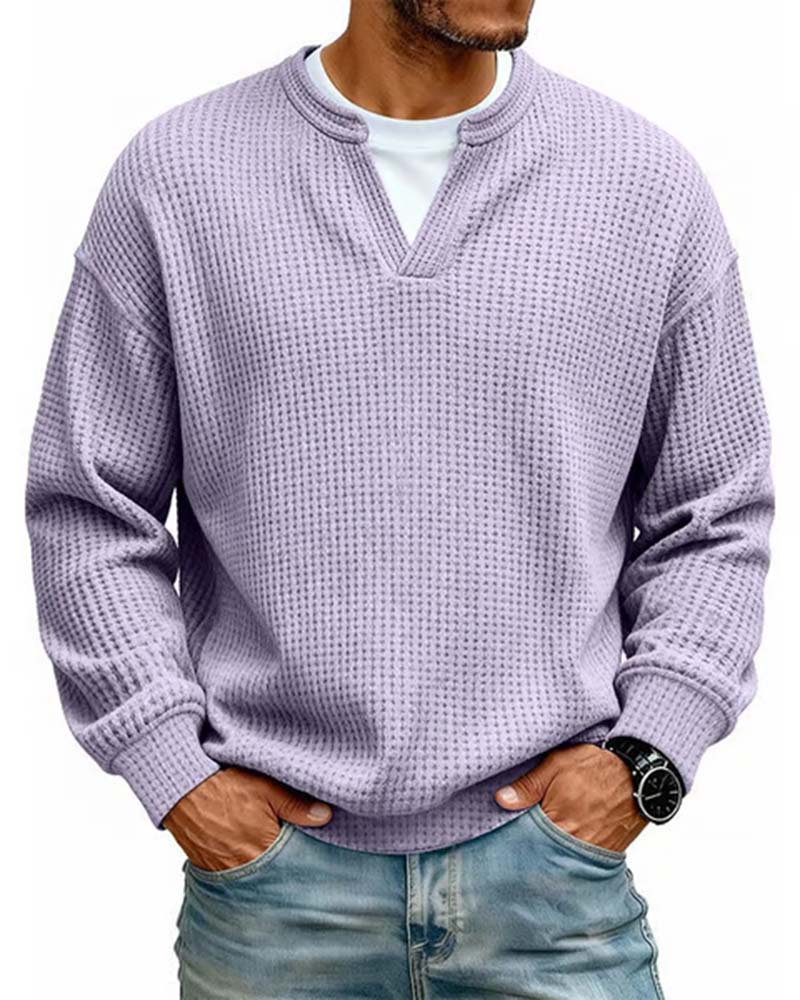 Pull à col tunisien texturé gaufré pour homme