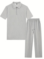 Men's Textured Half-Zip Polo & Trousers Set