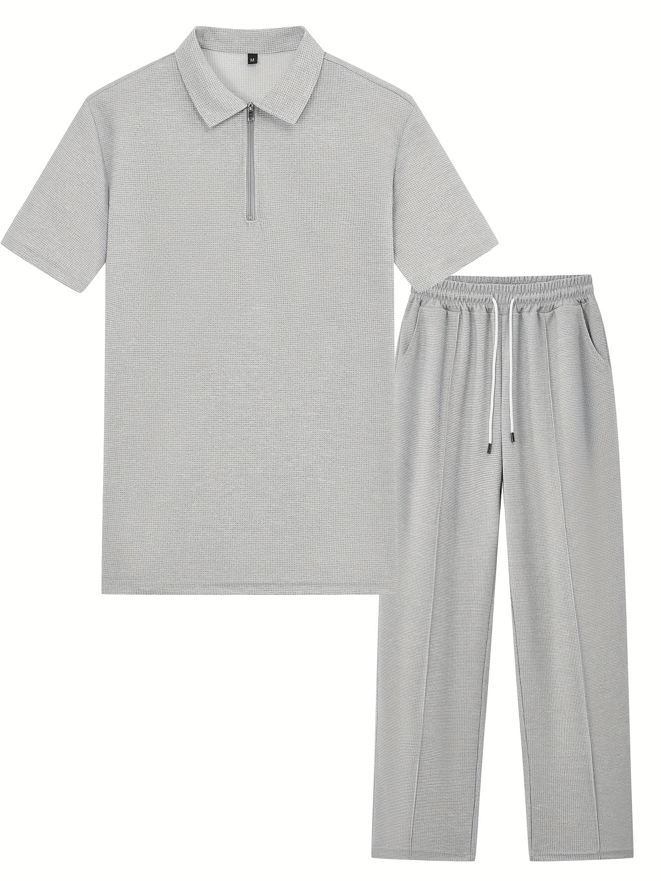Men's Textured Half-Zip Polo & Trousers Set