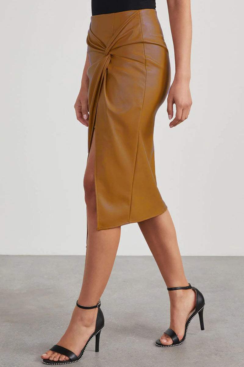 Damen Kunstleder-Wickelrock mit Seitenschlitz für modernen eleganten Stil