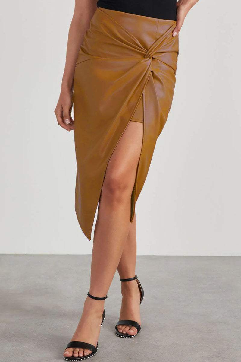 Damen Kunstleder-Wickelrock mit Seitenschlitz für modernen eleganten Stil