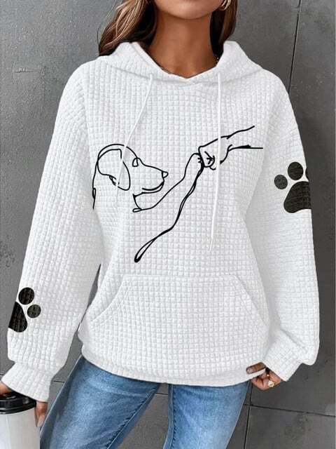 Sweat à capuche texturé pour femme avec motif de chien