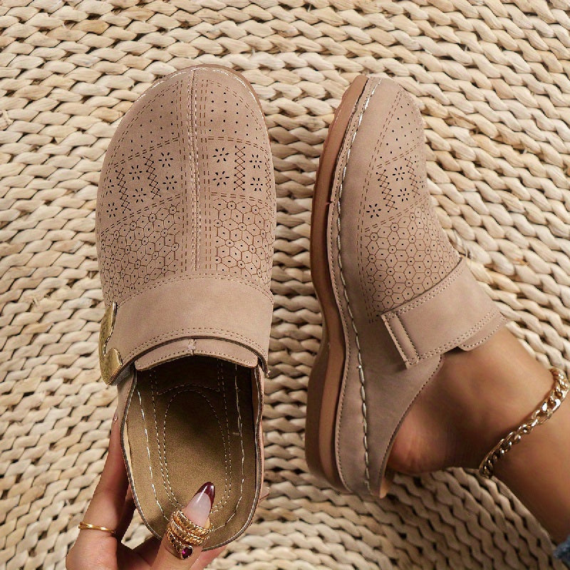 Women's Perforated Mule Shoes with Closed Toe for Everyday Comfort