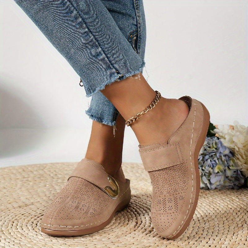 Women's Perforated Mule Shoes with Closed Toe for Everyday Comfort