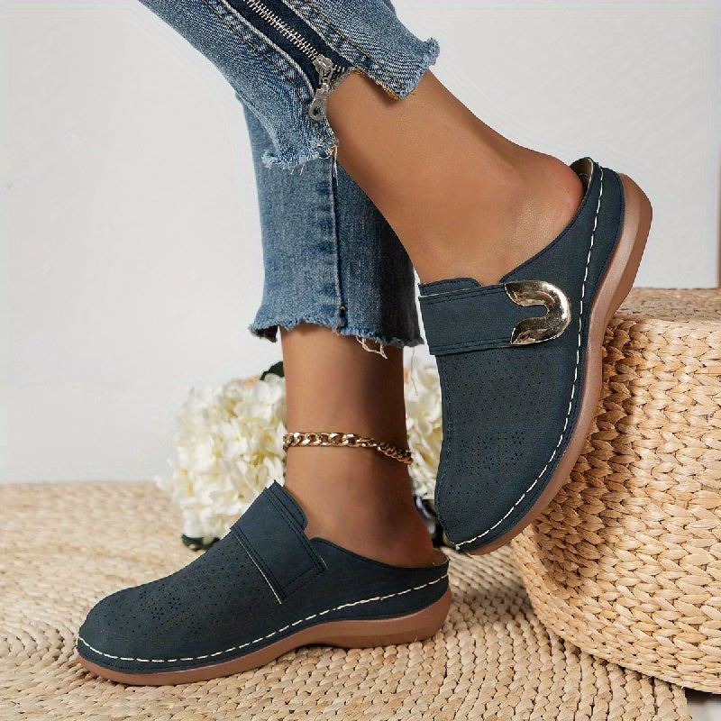 Women's Perforated Mule Shoes with Closed Toe for Everyday Comfort