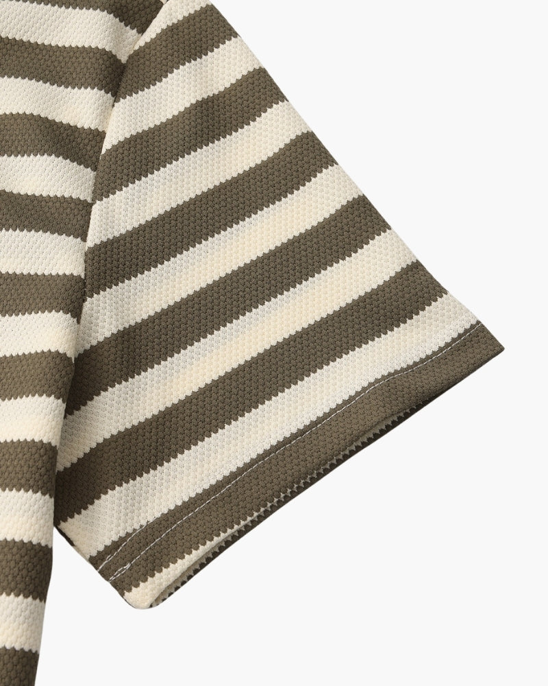 Men's Classic Breton Striped Polo Shirt with Contrast Collar and Textured Knit Finish