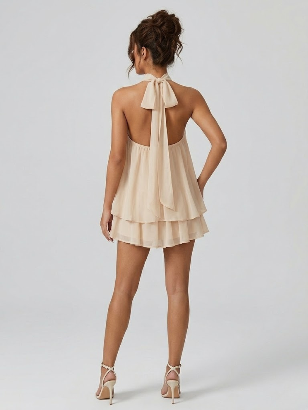 Women's Elegant Halter Neck Layered Chiffon Mini Dress