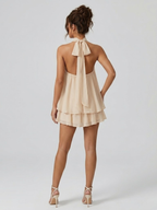 Women's Elegant Halter Neck Layered Chiffon Mini Dress