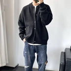 Herren Minimalistischer Rundhals Strick-Cardigan mit Knöpfen