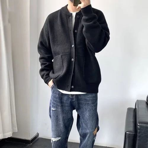Herren Minimalistischer Rundhals Strick-Cardigan mit Knöpfen