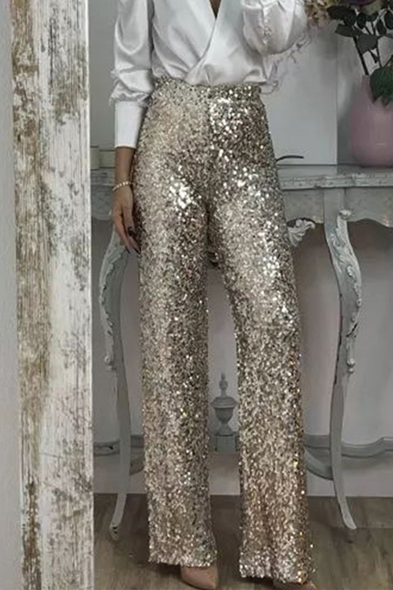 Pantalon de fête large à jambes amples à sequins pour femme