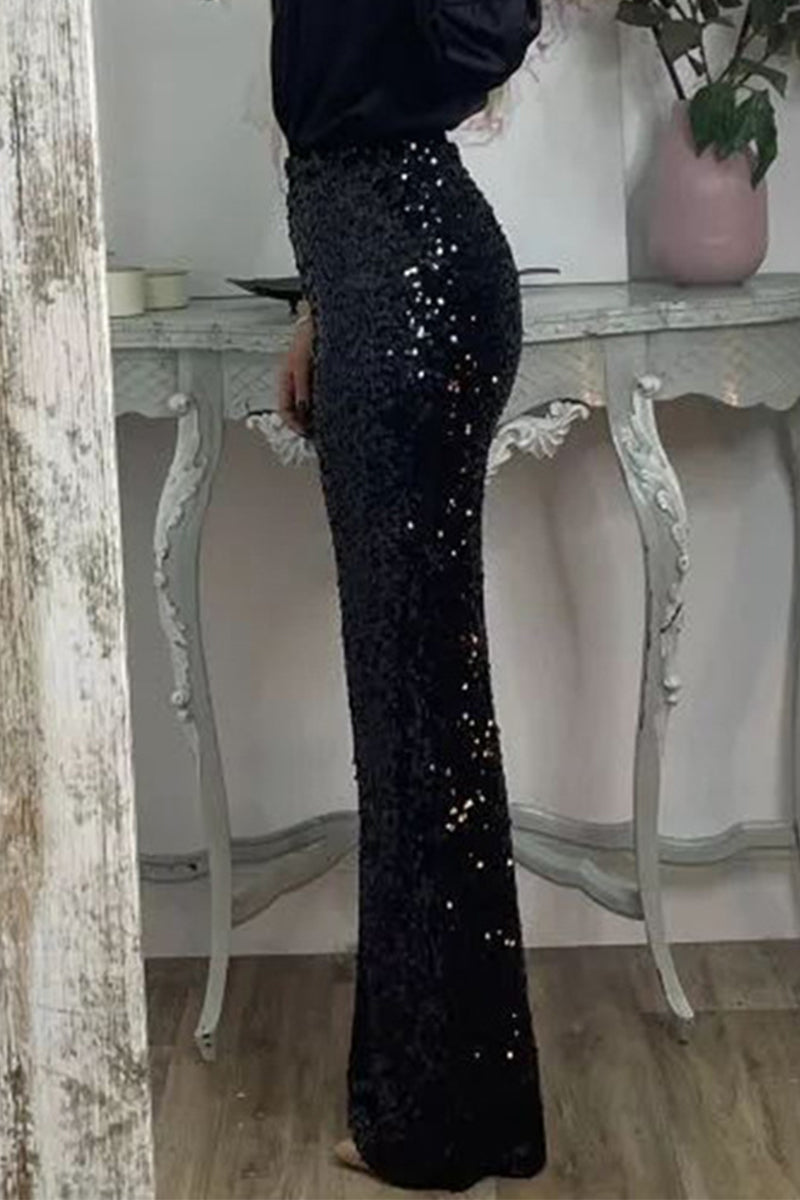 Damen-Pailletten-Partyrhose mit weitem Bein