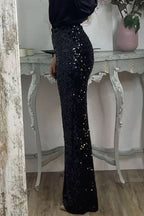 Damen-Pailletten-Partyrhose mit weitem Bein