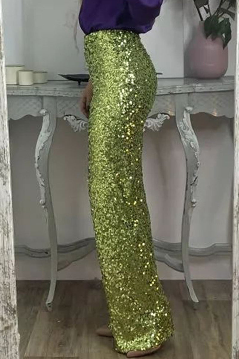 Damen-Pailletten-Partyrhose mit weitem Bein