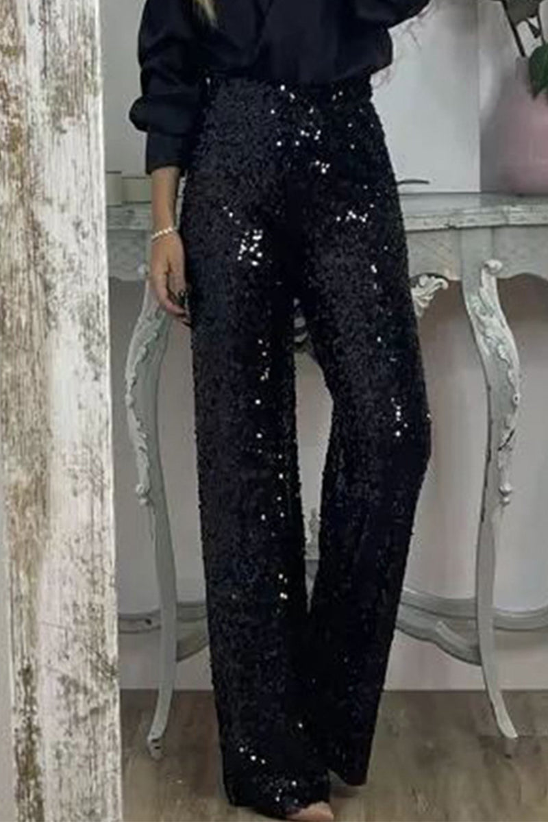 Pantalon de fête large à jambes amples à sequins pour femme