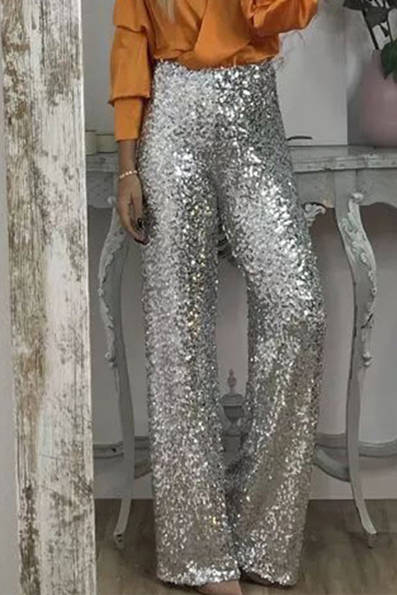 Pantalon de fête large à jambes amples à sequins pour femme