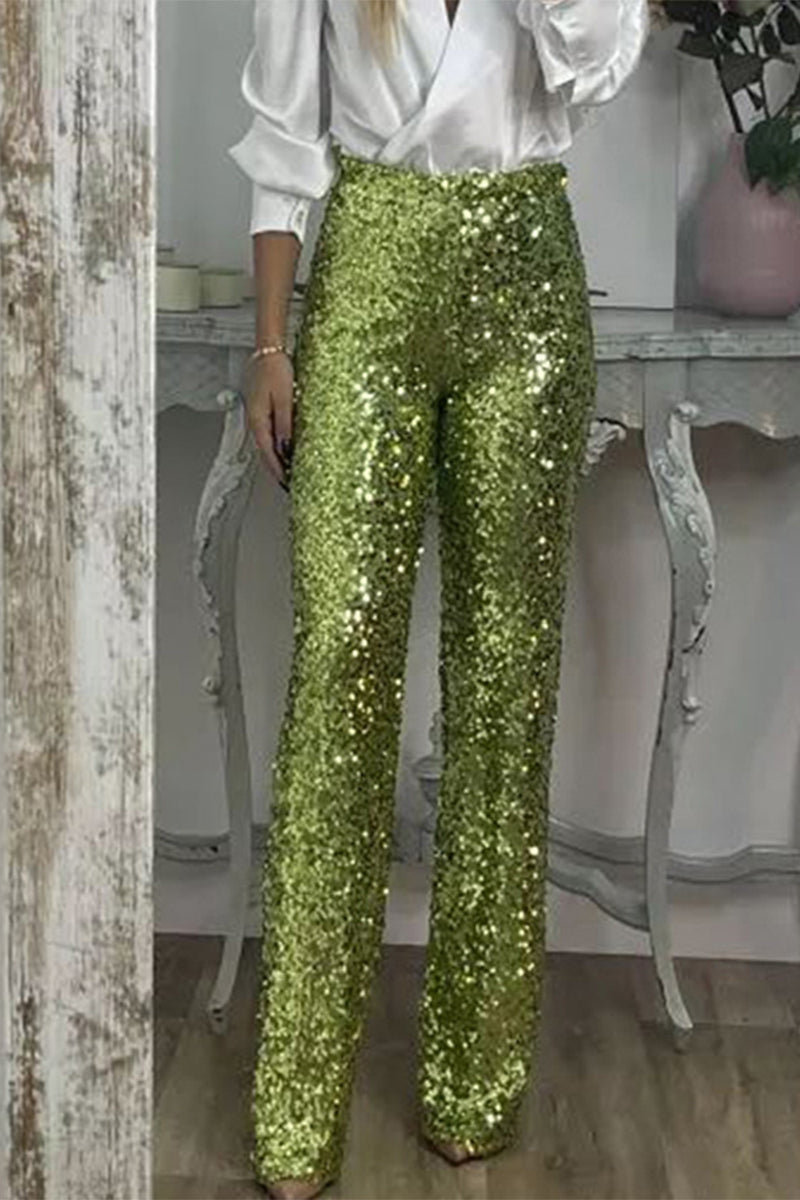 Damen-Pailletten-Partyrhose mit weitem Bein