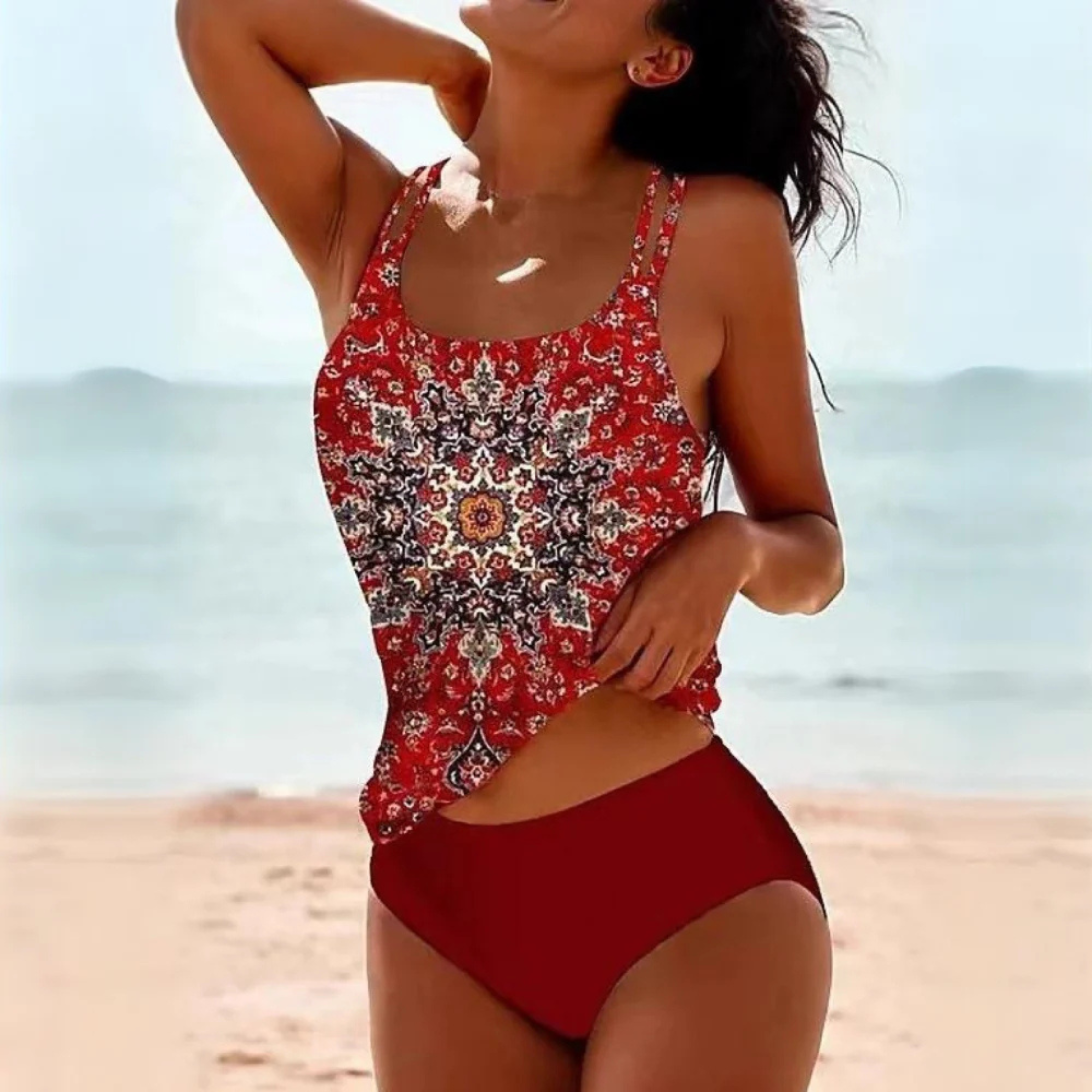 Women's Two-Piece Swimsuit with Mandala Print and Supportive Comfortable Fit