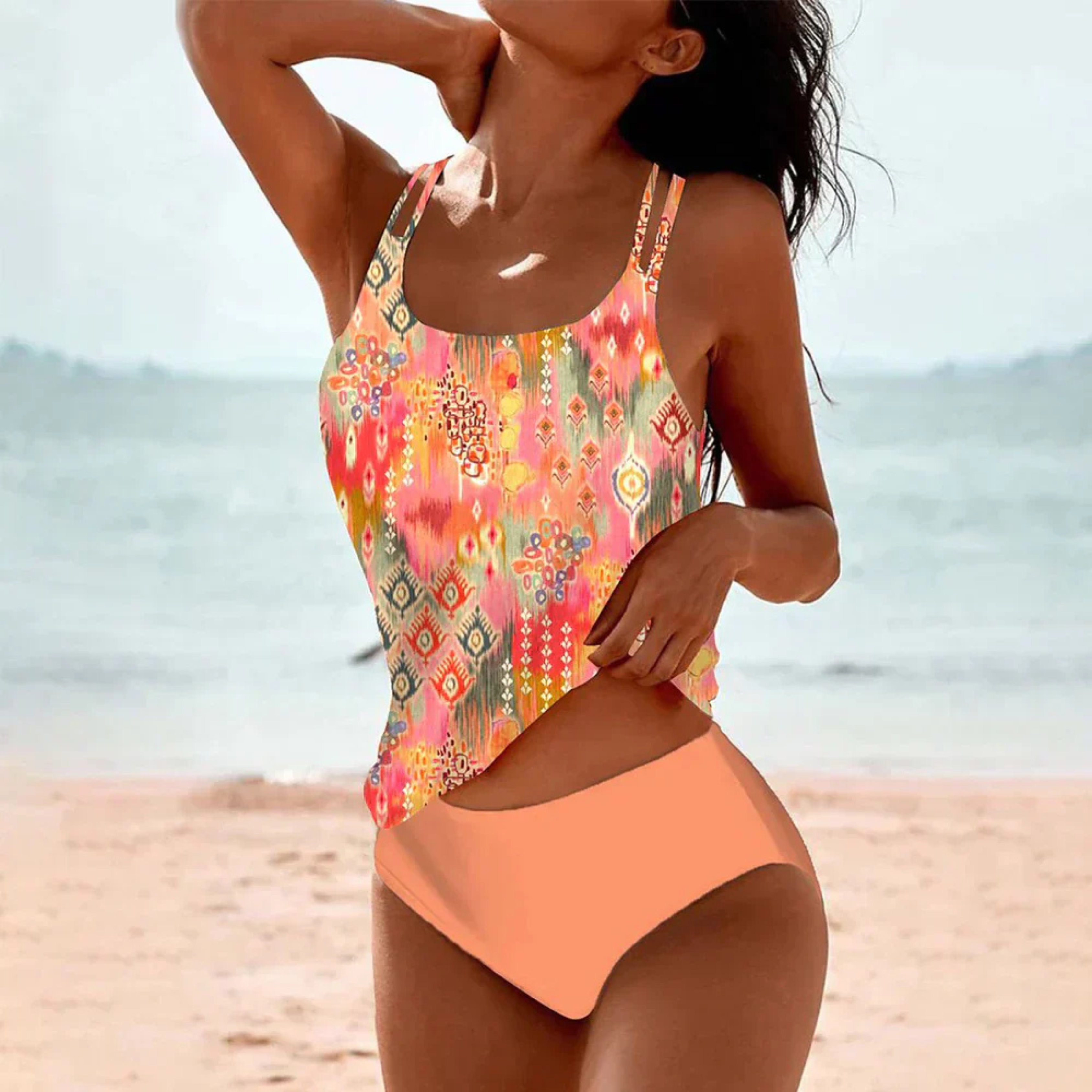 Women's Two-Piece Swimsuit with Mandala Print and Supportive Comfortable Fit