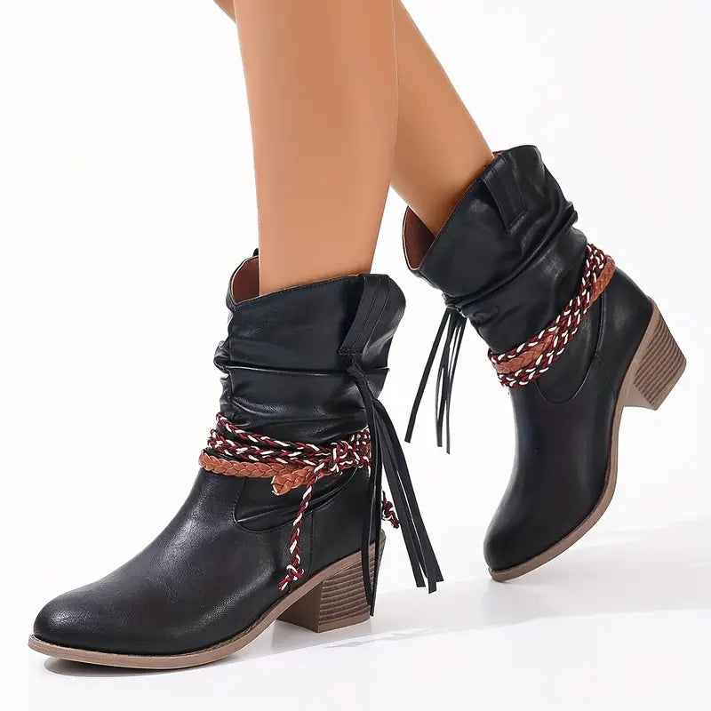 Women’s Braided Wrap Mid-Calf Boots