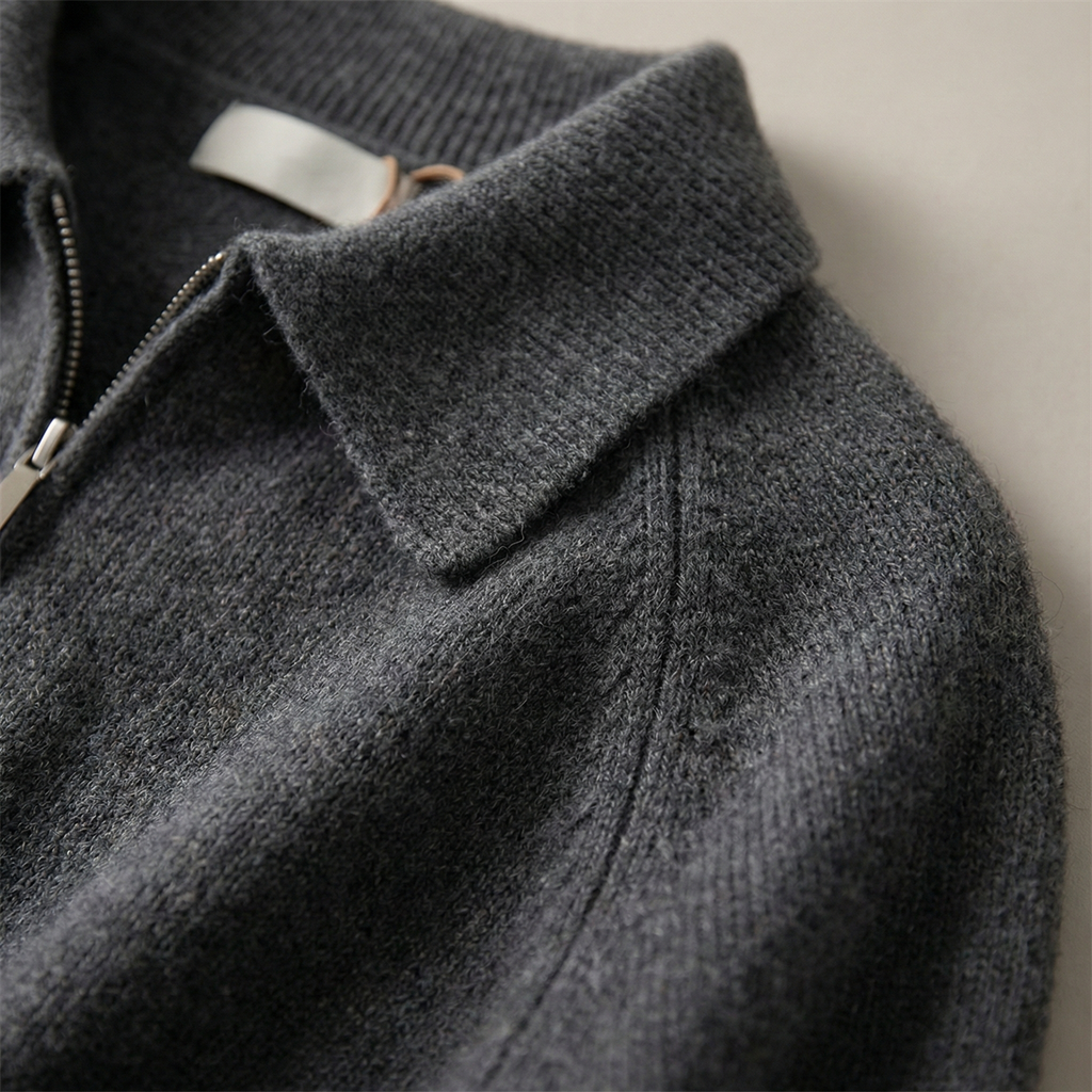 Suéter de punto para mujer con cuello y cremallera de un cuarto