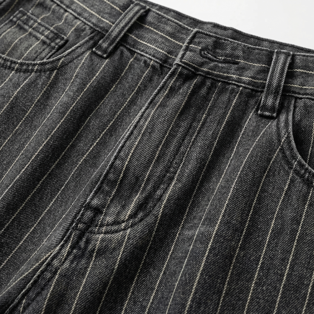 Damen-Pinstripe-Jeans mit weitem Bein