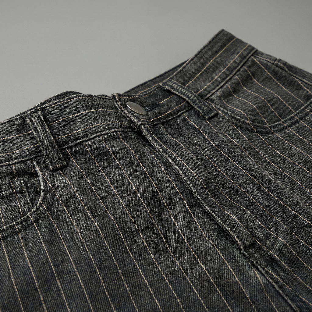Damen-Pinstripe-Jeans mit weitem Bein