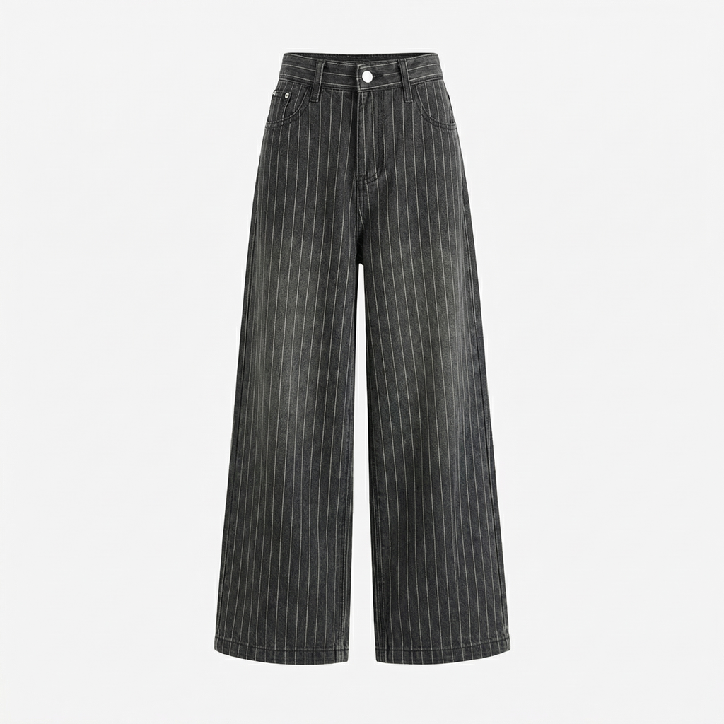 Damen-Pinstripe-Jeans mit weitem Bein
