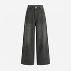 Damen-Pinstripe-Jeans mit weitem Bein