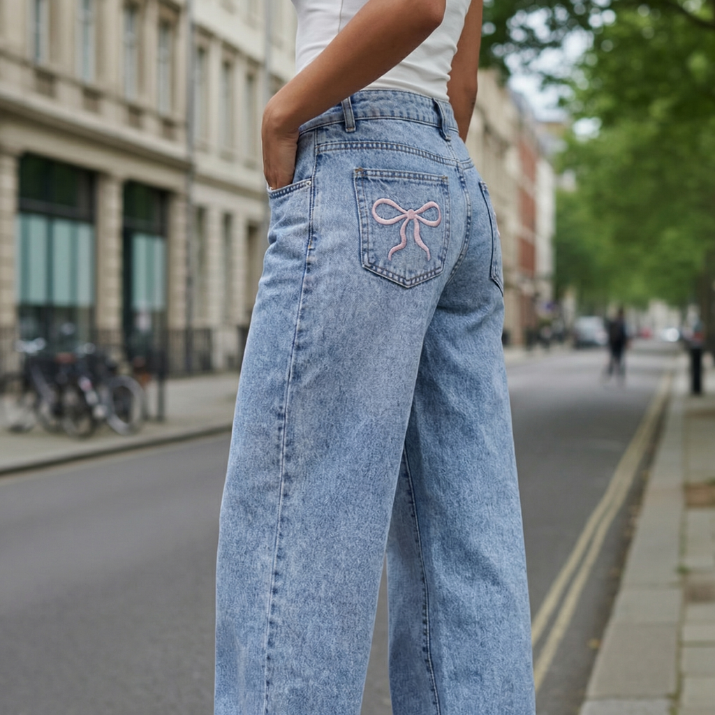 Jean large à détail nœud pour femme