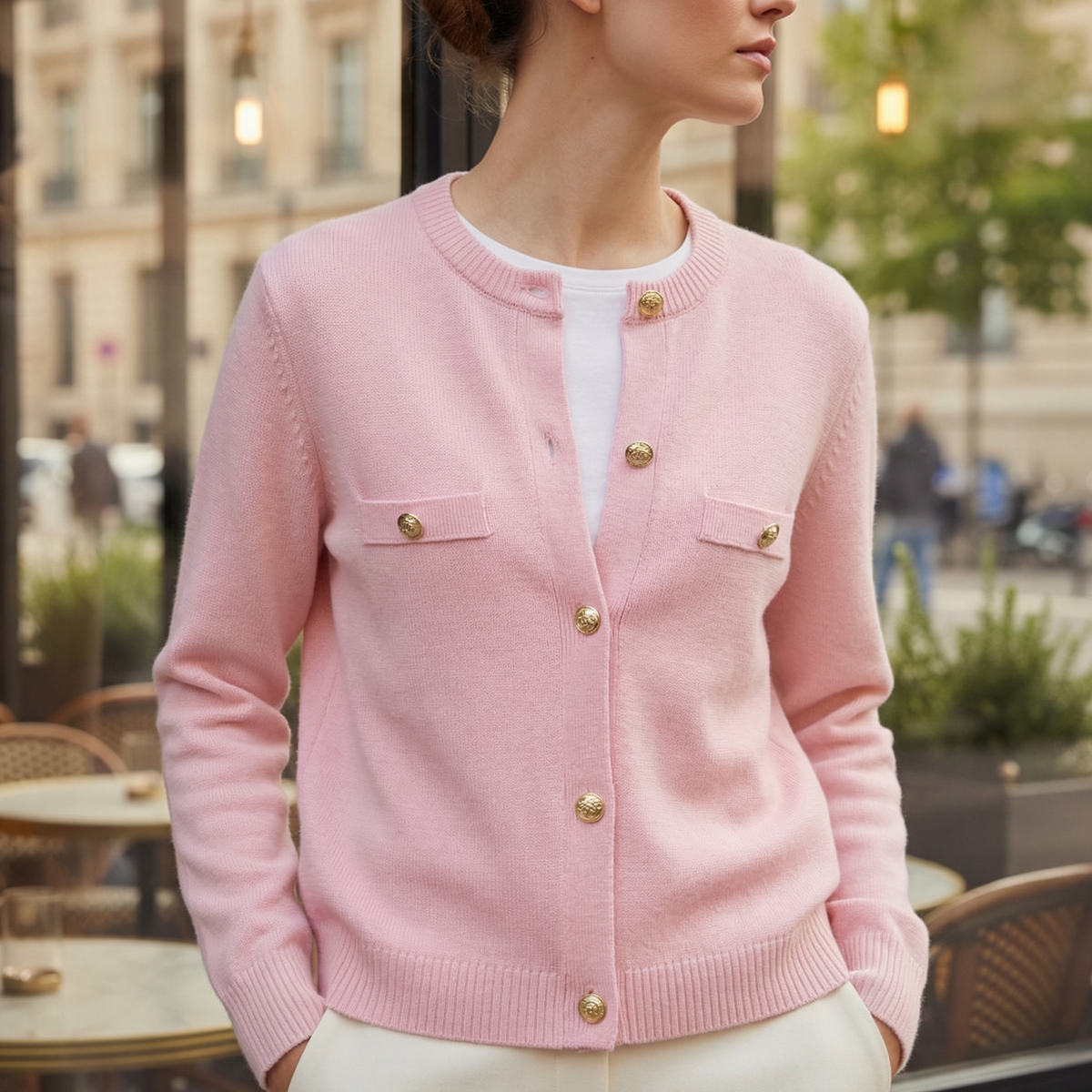Cardigan boutonné pour femme à bordures contrastantes