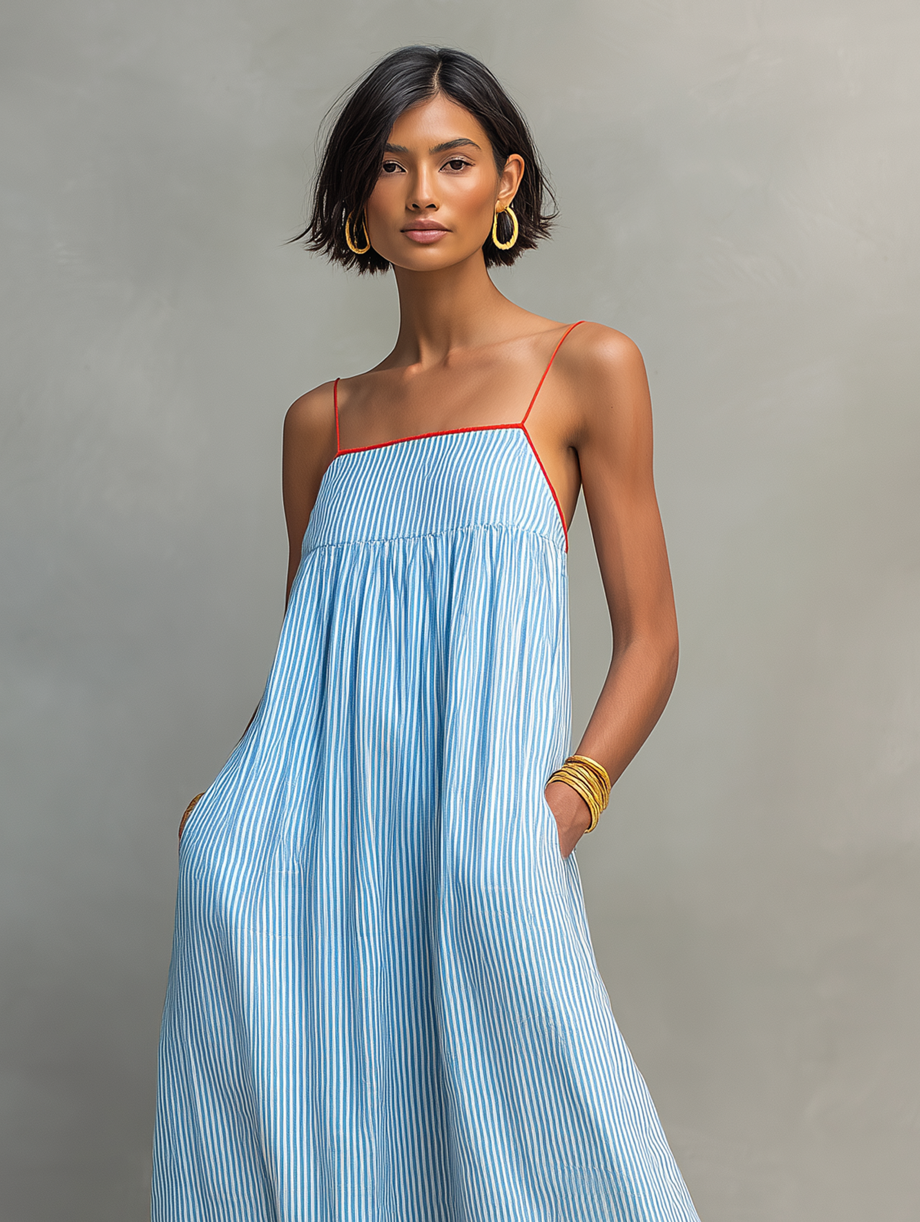 Maxikleid für Damen mit gestreiften Spaghettiträgern