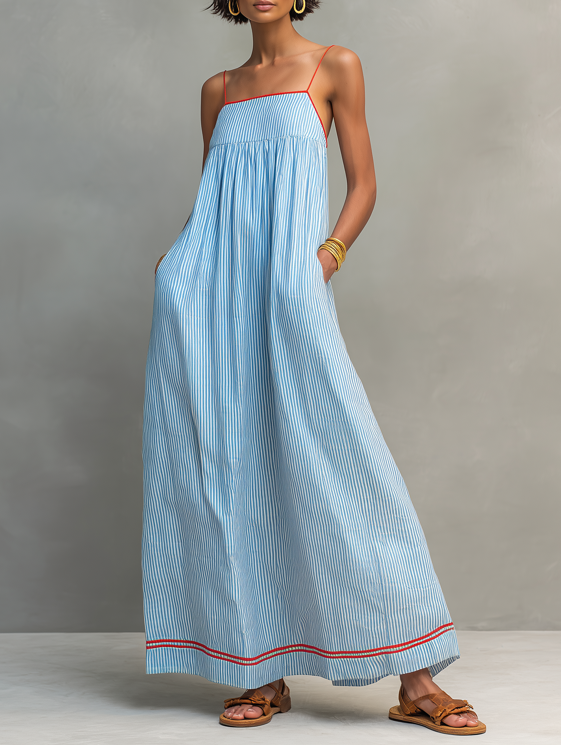 Maxikleid für Damen mit gestreiften Spaghettiträgern