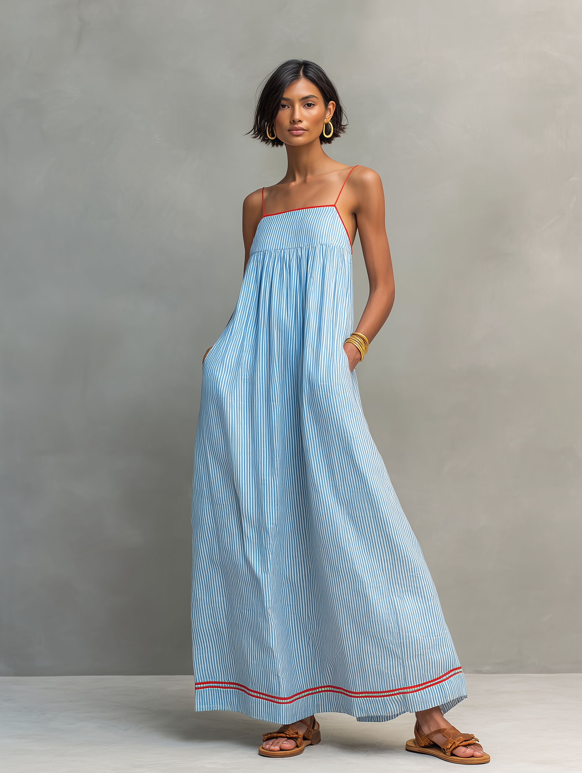 Maxikleid für Damen mit gestreiften Spaghettiträgern