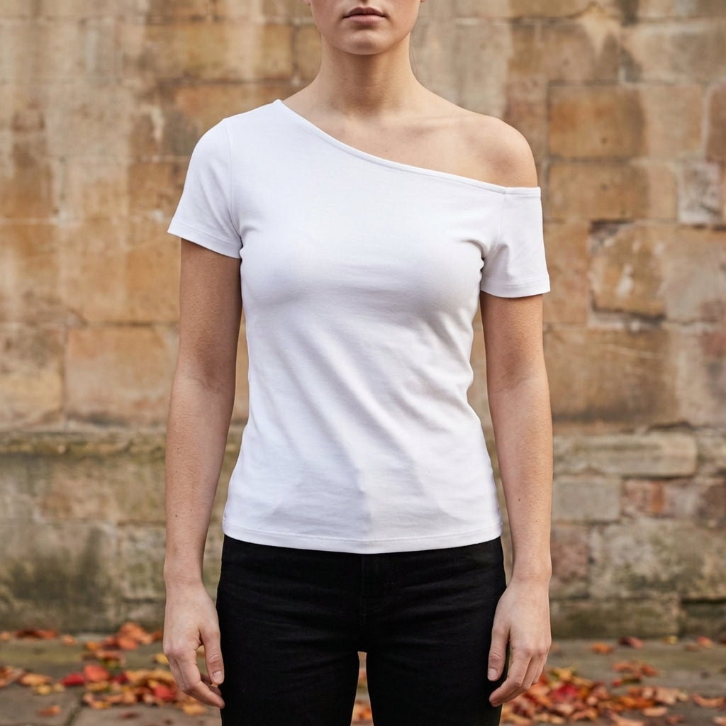 Asymmetrisk T-shirt til kvinder med én bar skulder