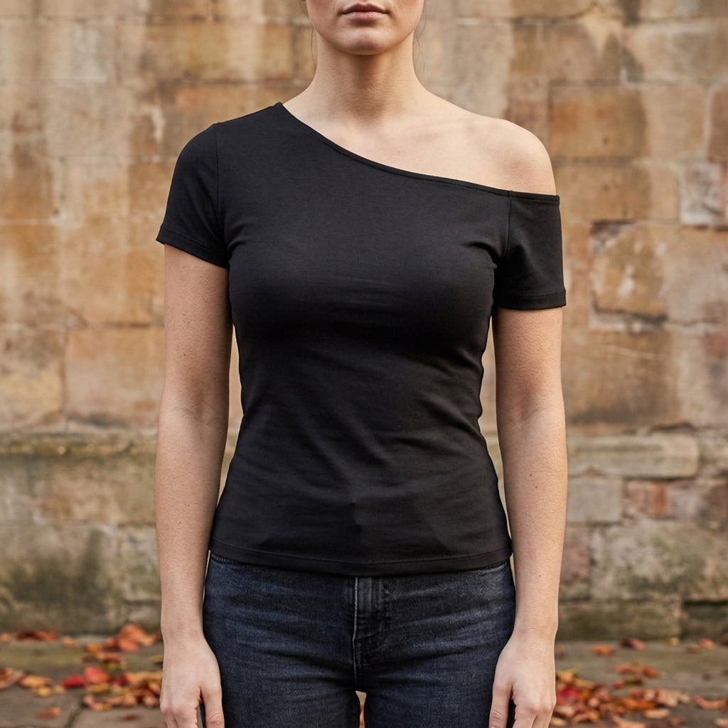 T-shirt asymétrique à épaules dénudées pour femme