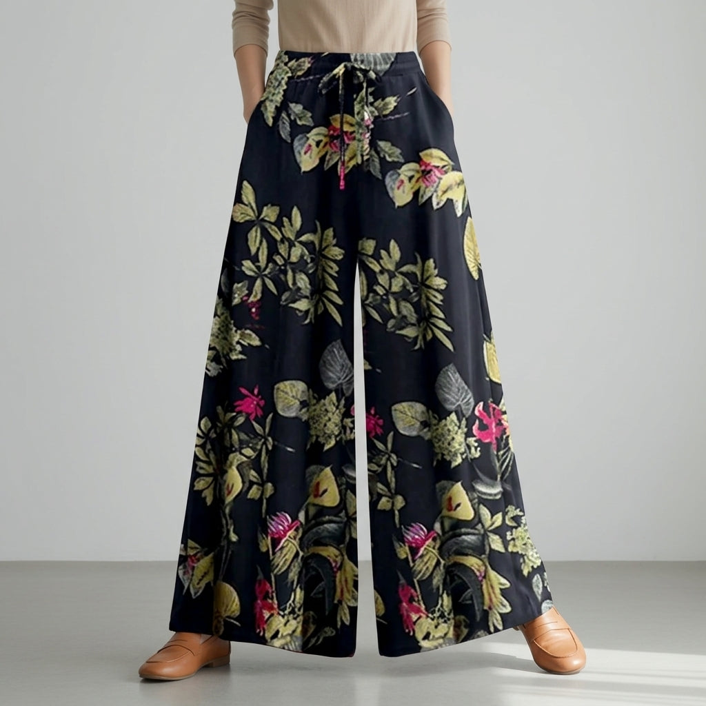 Pantalon large à motifs botaniques pour femme