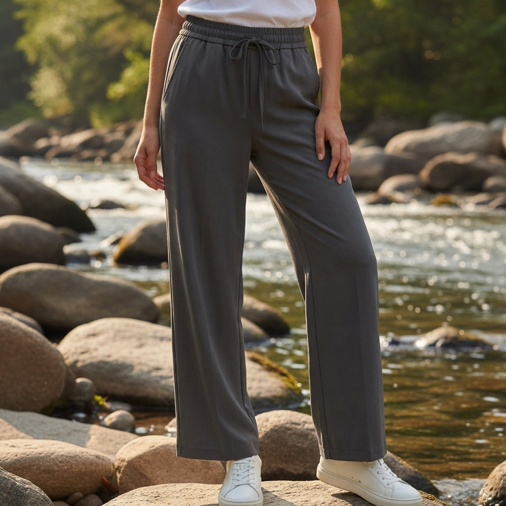 Pantalon ample décontracté pour femme, à jambes larges et cordon de serrage