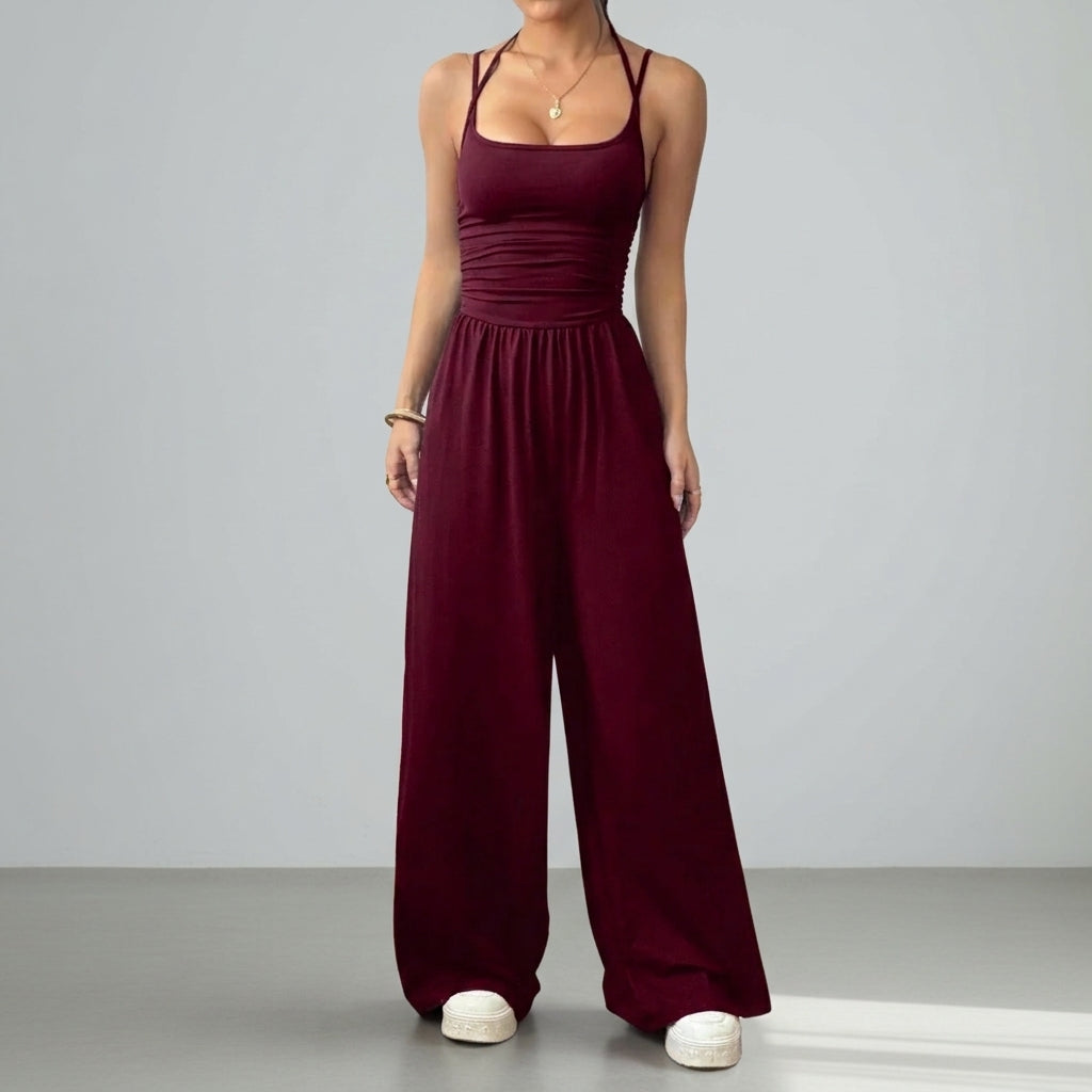 Damen-Jumpsuit mit Trägern und weitem Bein