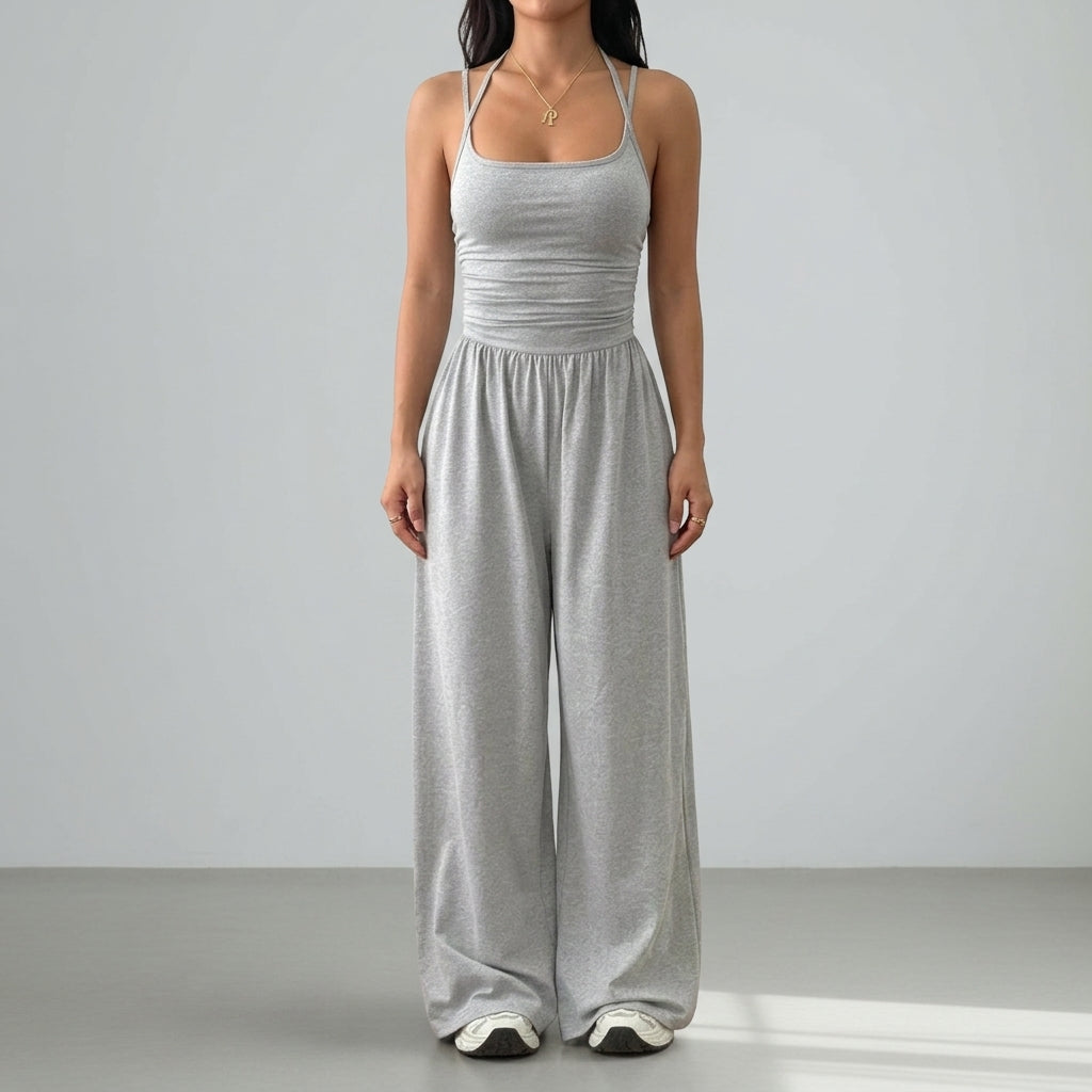 Damen-Jumpsuit mit Trägern und weitem Bein