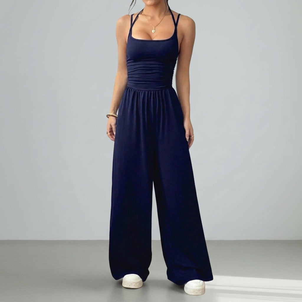 Damen-Jumpsuit mit Trägern und weitem Bein