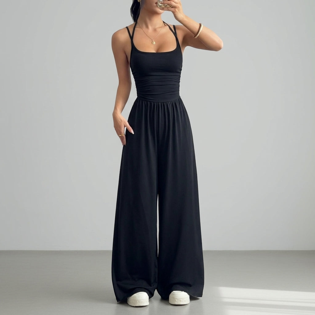 Damen-Jumpsuit mit Trägern und weitem Bein