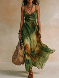 Women's Tie Waist Cowl Neck Maxi Dress