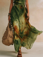 Women's Tie Waist Cowl Neck Maxi Dress